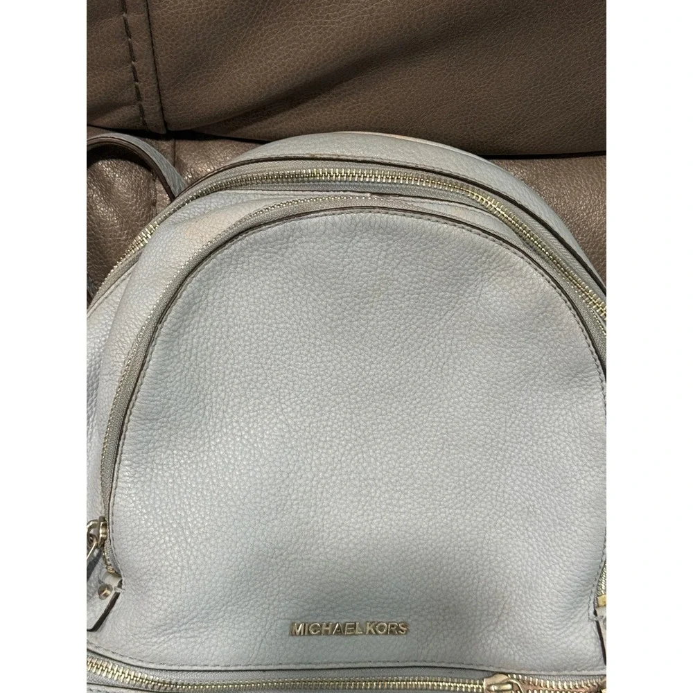 Michael Kors Pale Blue Leather Backpack Double Zip Front‎ Pocket